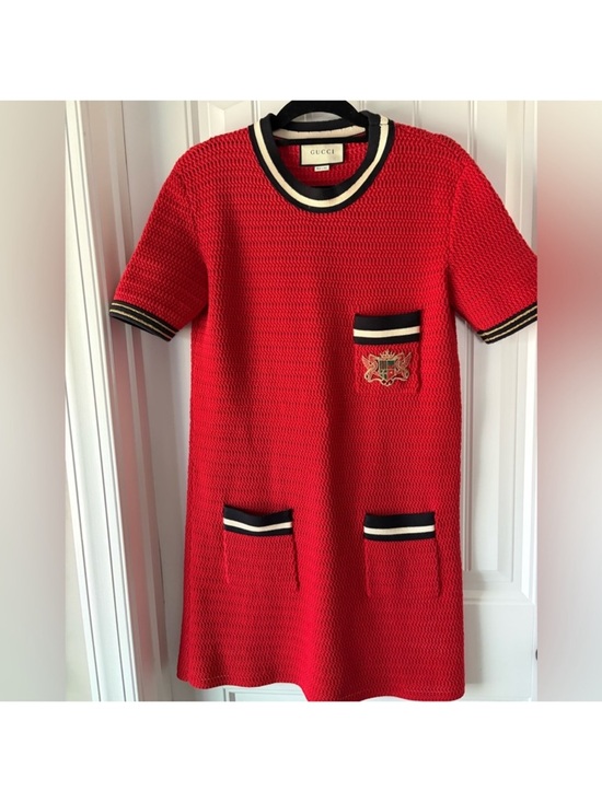 Gucci Dresses & Skirts - Gucci Red Knit Girls' Dress with Black-and-Cream Trim